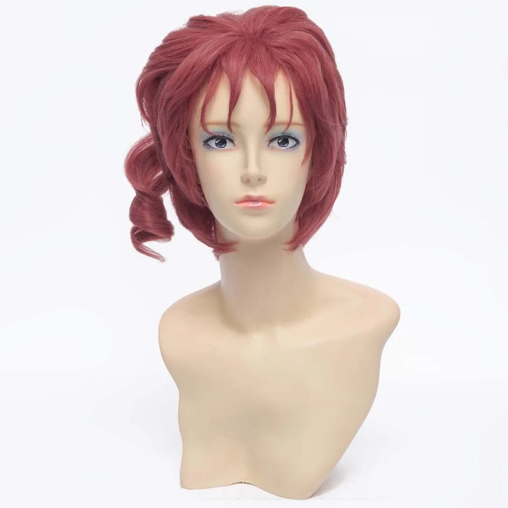 Kakyoin Нориаки JOJO Короткие вьющиеся каштановые Косплэй парик из синтетических