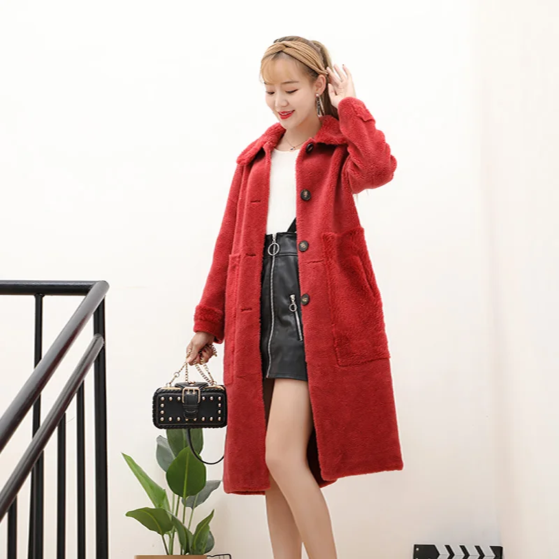 

New wool velvet coat women's autumn and winter wool coat long mixed fur jacket