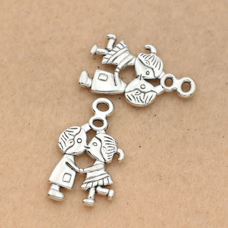 KJjewel Tibetan Silver Plated Boy Girl Charms Pendants for Necklace Bracelets Jewelry Making Findings DIY Accessories 28x17mm | Украшения и