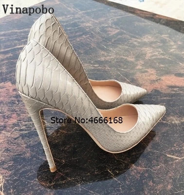10cm Vinapobo/Женская обувь из натуральной кожи г. весенние туфли-лодочки на высоком каблуке женские свадебные туфли телесного цвета с принтом змеи, большие размеры 43 - Цвет: 10cm