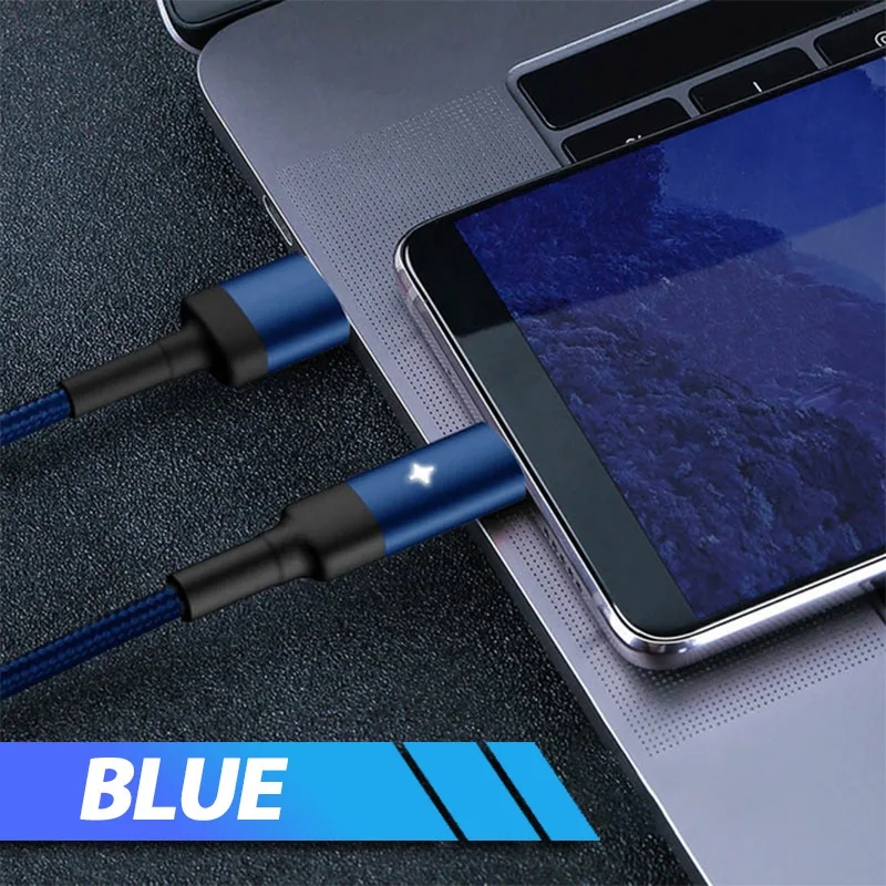 blue 3 А Быстрая зарядка QC 3,0 светодиодный светильник Usb type C кабель Usb C кабель Быстрая зарядка для Xiaomi Mi A3 A2 9t cc9 samsung Galaxy A50 S10 - Цвет: blue