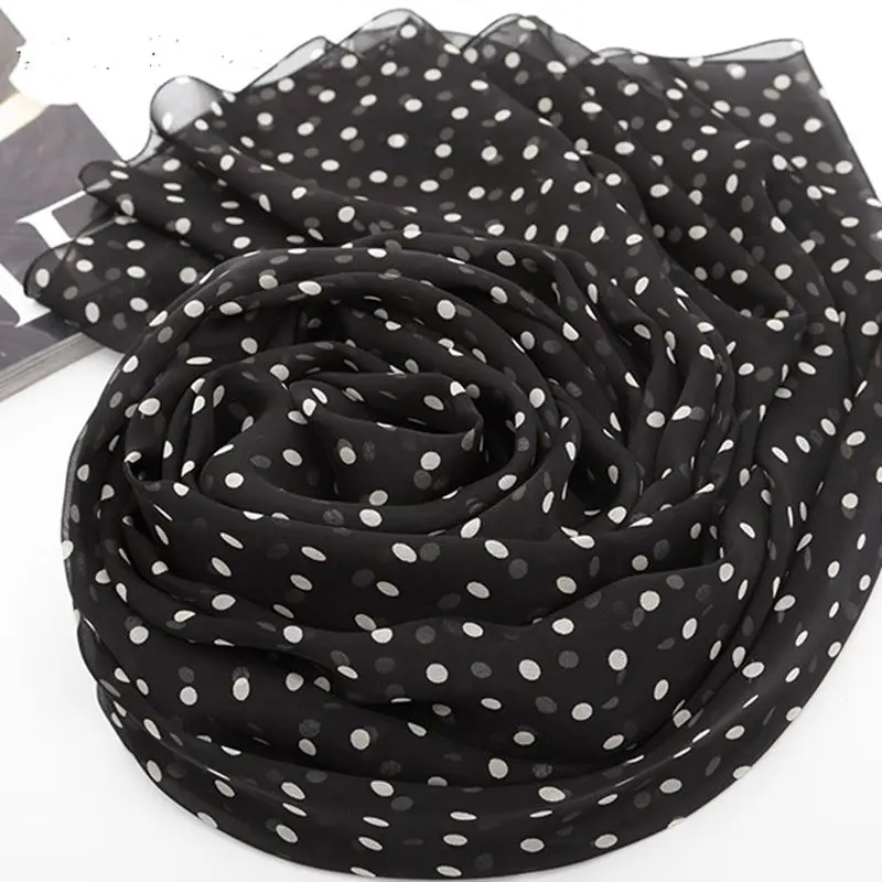 Женский Длинный Шелковый шифоновый шарф в горошек весна лето 100%|chiffon scarf women|silk