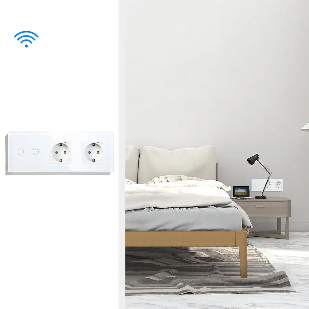 BSEED двойной WiFi ЕС розетки 2 банды переключатель с белый черный Gloden кристалл