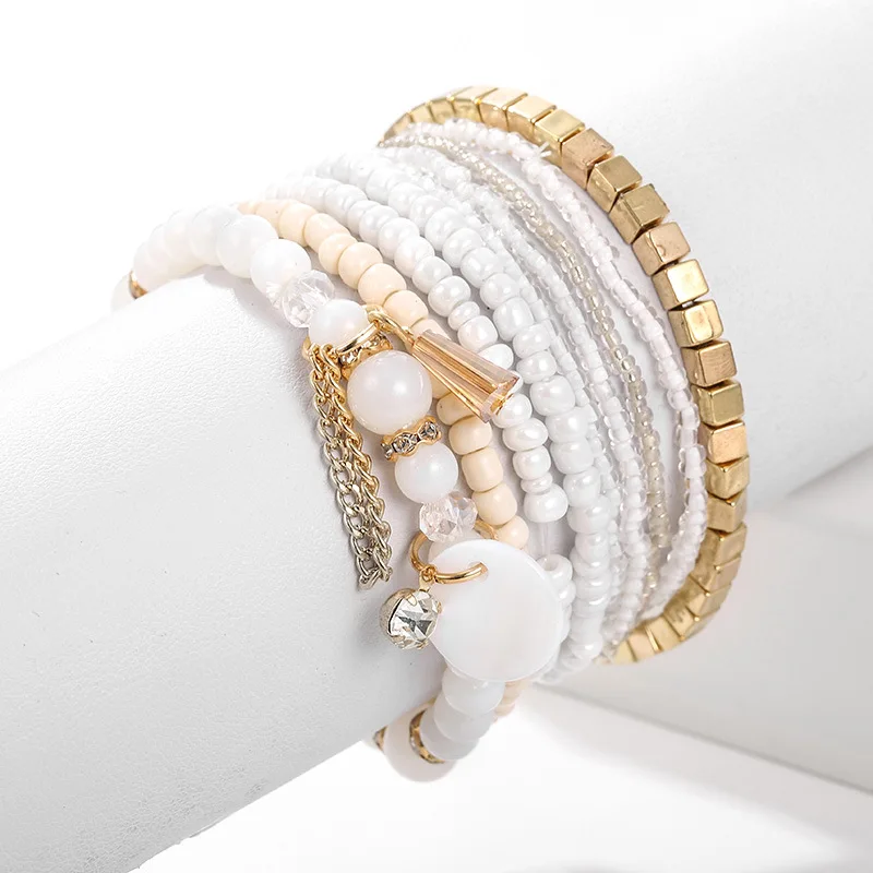 9 шт./лот модные Многослойные Геометрические браслеты с бусинами из камней