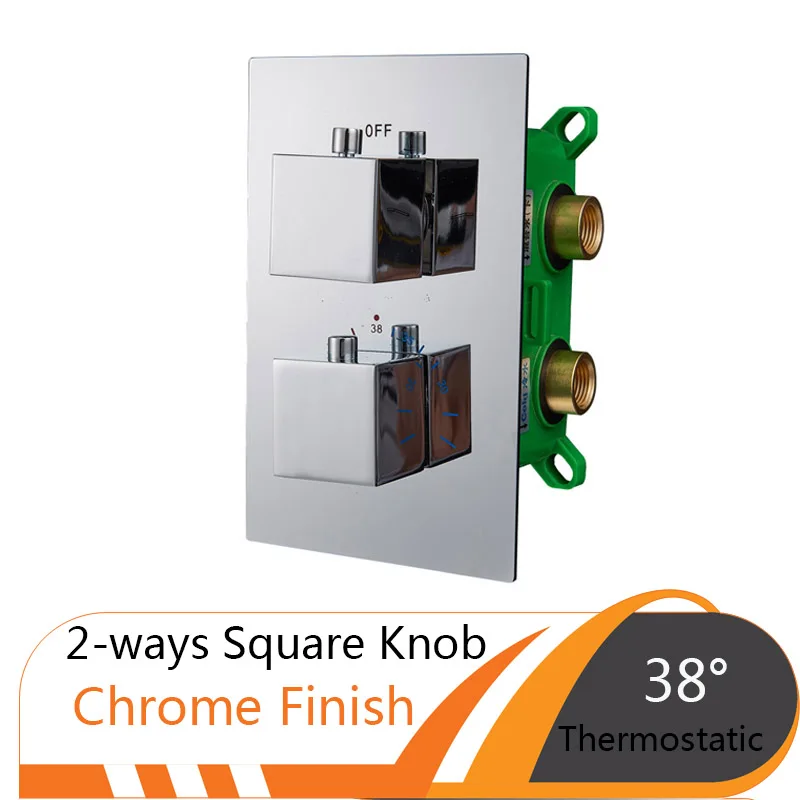 Chrome 2-ways Square Хромированный термостатический смесительный клапан с двойной ручкой контроль температуры душа Contral клапан со скрытой коробкой кран картридж - Цвет: Chrome 2-ways Square