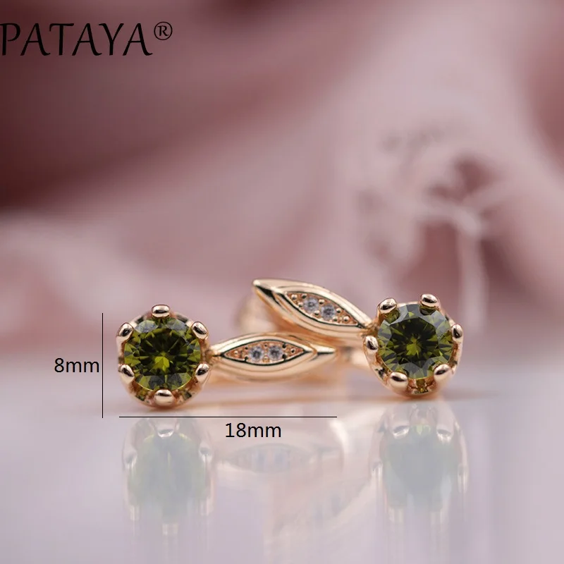 PATAYA, 328, юбилейные, 585, розовое золото, оливково-зеленый, круглые, трехцветные, натуральный циркон, свисающие серьги, для женщин, для свадьбы, вечеринки, хорошее ювелирное изделие