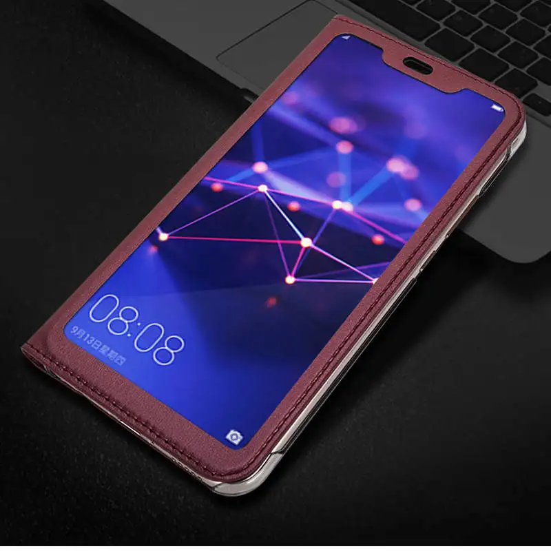Red Умный чехол для Xiaomi Redmi Note 5, чехол с полным окошком из искусственной кожи, откидной Чехол, защитный чехол для Xiaomi Redmi Note 5 Pro - Цвет: Red