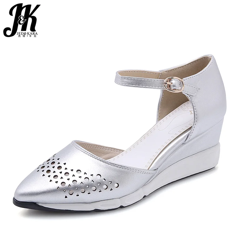 JK Ankle Strap Sandals Women Pointed Toe Footwear Wedges High Heels Shoes Casual Cutout Woman Summer 2019 New | Обувь