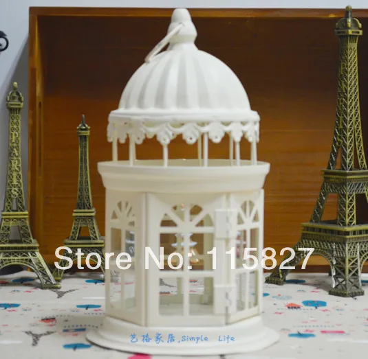 Weddings Lantern Iron+glass Candle Holder Wedding Gift House Or Shop Decoration White