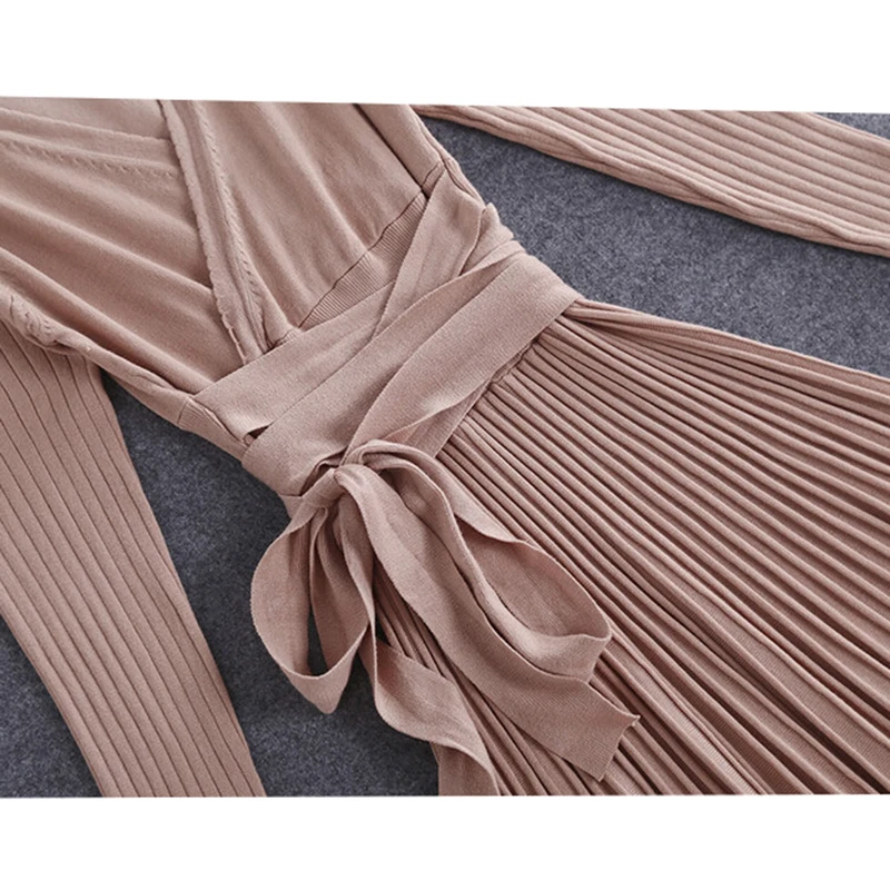 Женское трикотажное платье с V образным вырезом длинным рукавом|knitted dress|sweater