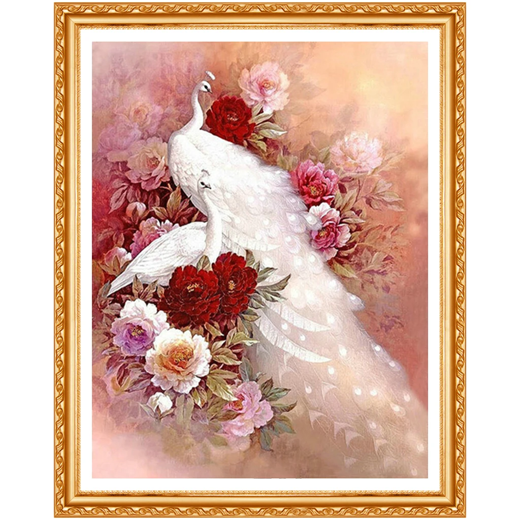 Животные DIY картина из искусственных кристаллов Белый Павлин 3D вышивка крестиком