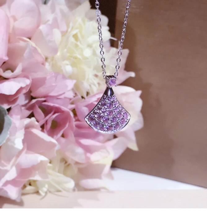 Hot 100% Original 925 Sterling Silver Romantic Fashion Women Necklace Jewelry AAAAA Zircon Fan Shape Pendant | Украшения и