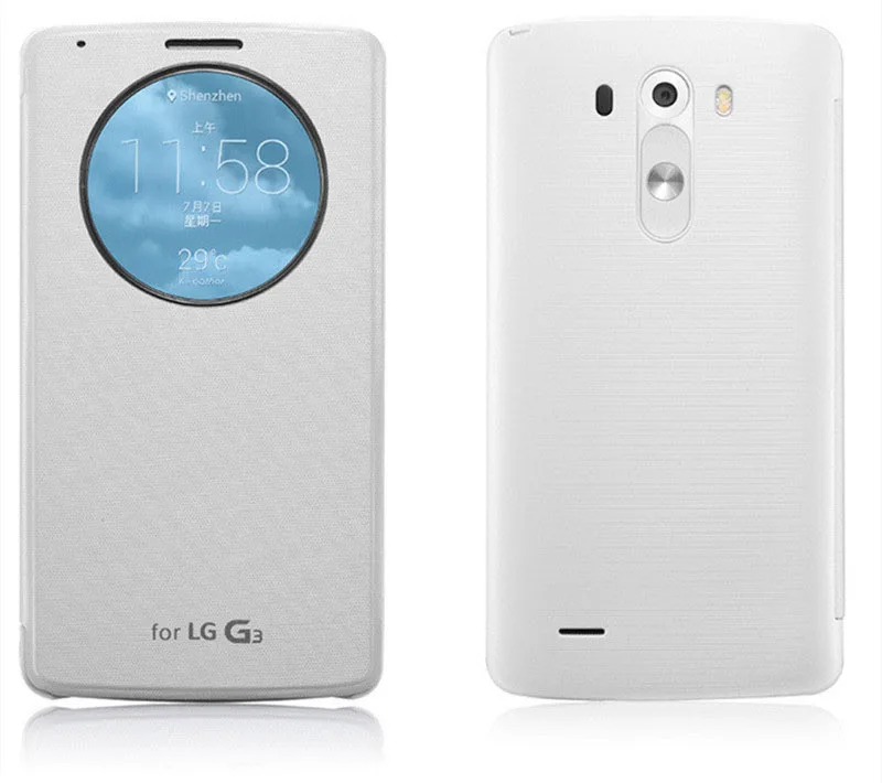 Для LG G3 быстрый смарт круглый чехол для LG G3 официальный Флип кожаный чехол с NFC и Qi беспроводной зарядки - Цвет: white