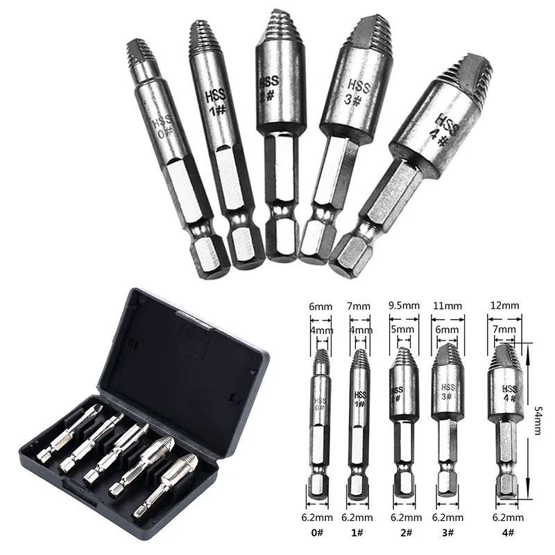 5 шт./компл. экстрактор винтов детальный болт для ногтей серебро 4241 инструмент