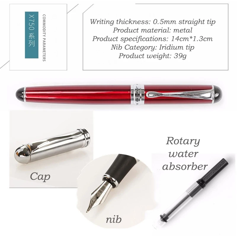 Jinhao750 новая квадратная красная ледяная металлическая средняя перьевая офисная деловая ручка чернильная ручка Caligraphy ручка Подарочная ручка можно настроить логотип