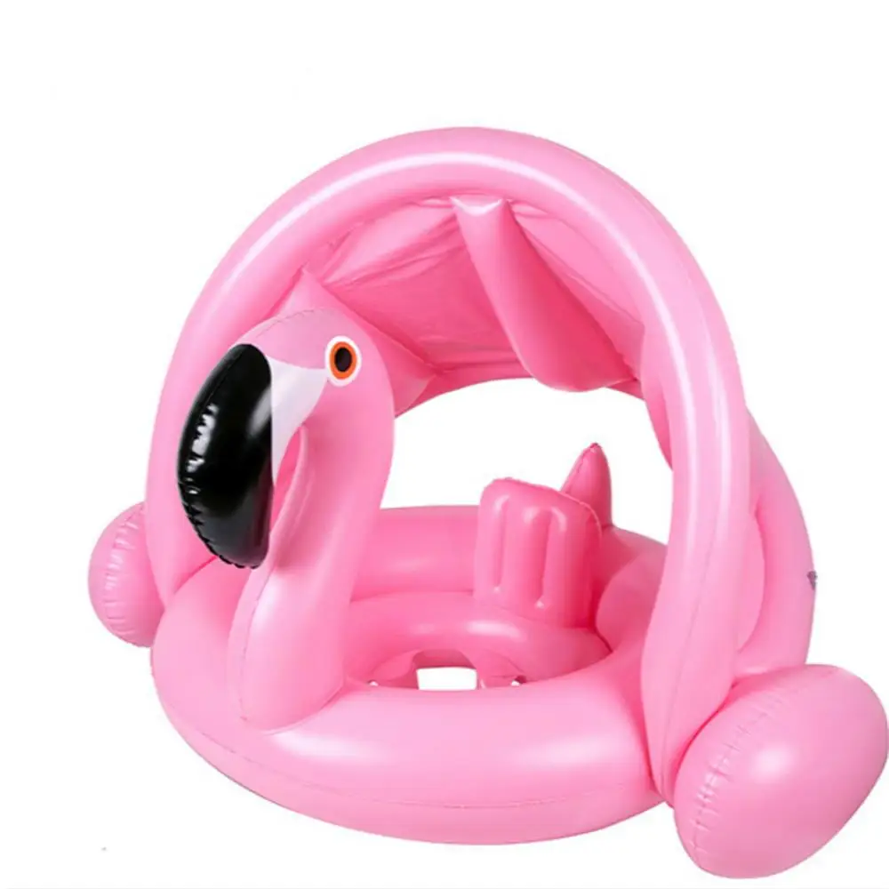 flamingos DMAR от 0 до 3 лет детский надувной фламинго надувной лебедь для бассейна с солнцезащитным козырьком кататься на плавании кольцо безопасное сиденье водные игрушки младенческий круг - Цвет: flamingos
