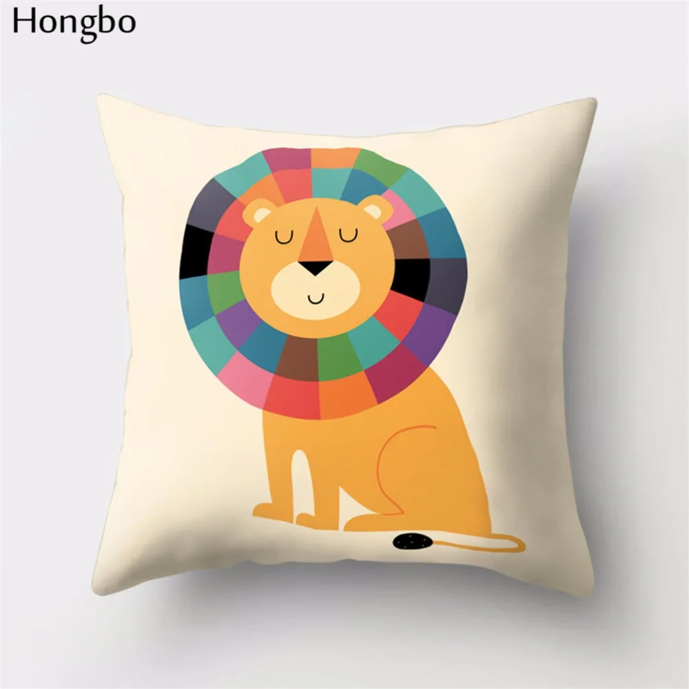 

Hongbo 1 Pcs Cartoon Animal Tiger Leopard Lion Printed Cushion Cover Decorative Pillowcase for Home Sofa Car Office