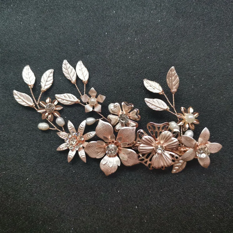 SLBRIDAL, золотистые, проводные, хрустальные стразы, Пресноводный Жемчуг, цветок, свадебные заколки для волос, заколки, свадебные головные уборы, аксессуары для волос