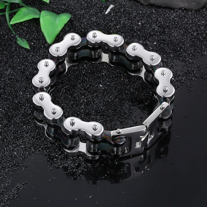 Байкерские ювелирные изделия 22 мм нержавеющая сталь с черным браслетом Мужская