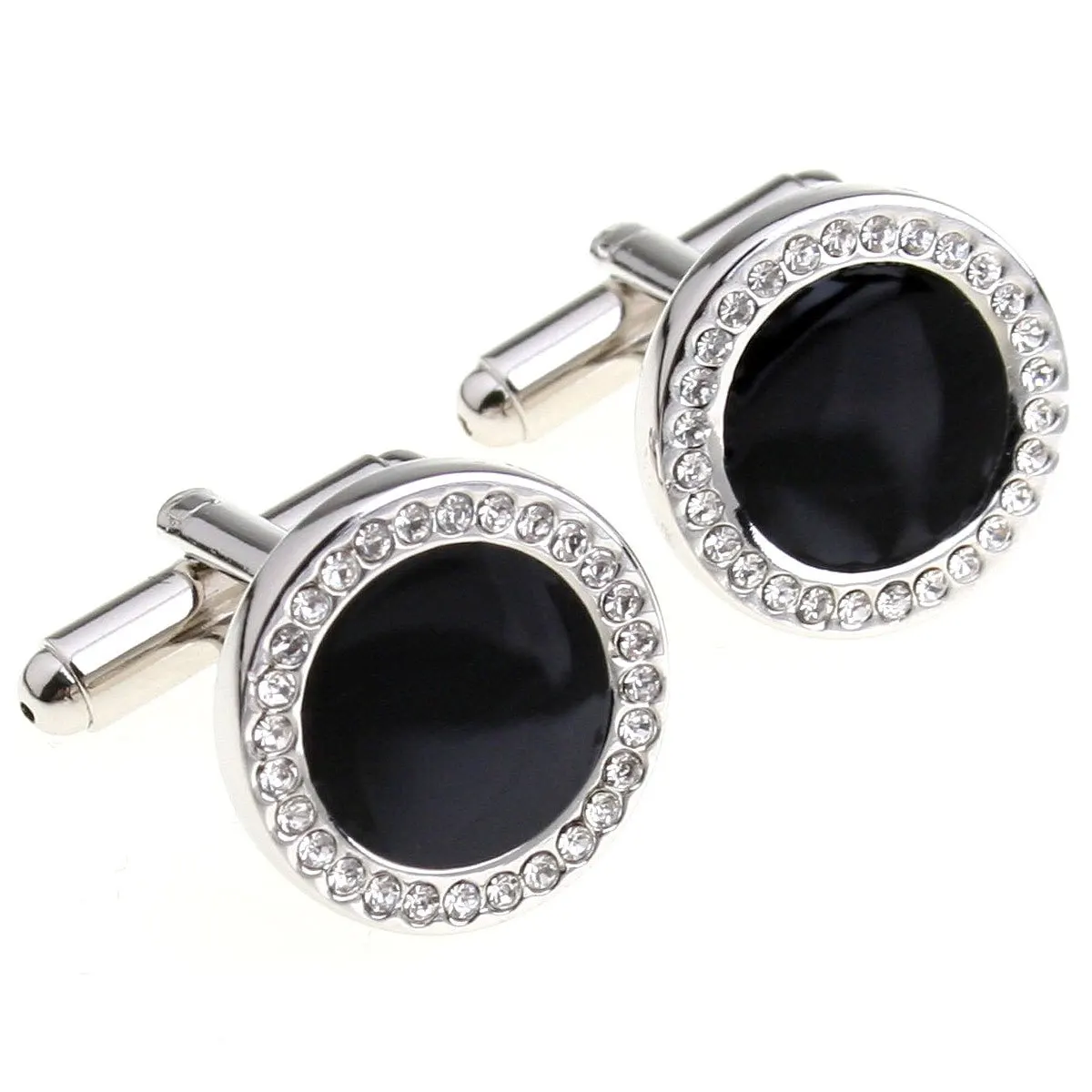 Запонки в розницу черные роскошные стразы со стразами виде колец 156006 Бесплатная