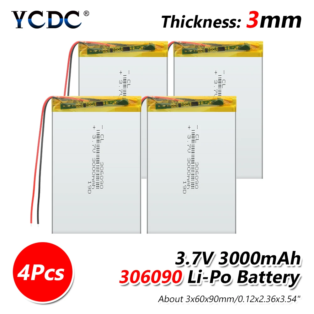 4PCS 3,7 V 3000 мА/ч, 306090 литийполимерное литийионное Батарея Перезаряжаемые Универсальный дополнительный Мощность Замена Батарея для 7-дюймовый планшетный ПК MP4 gps Оборудование для psp - Цвет: 4PCS