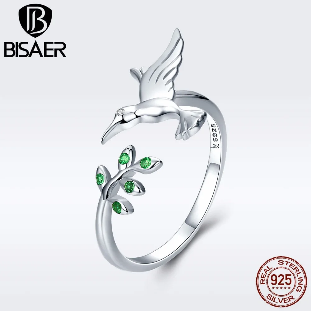 925 пробы, серебряное, летающее, птичье дерево, листья Колибри, регулируемое кольцо на палец для женщин, модное обручальное кольцо, ювелирное изделие ECR323