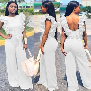 Повседневный женский комбинезон с рюшами, без рукавов, с высокой талией и открытой спиной