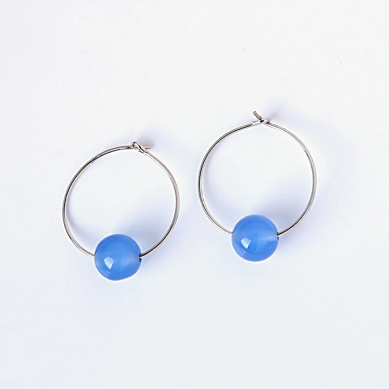 LWONG 14 Colors Natural Stone Hoop Earrings for Women Fashion Beaded 2CM Small Earring Hoops Simple Minimalist Ohrringe | Украшения и