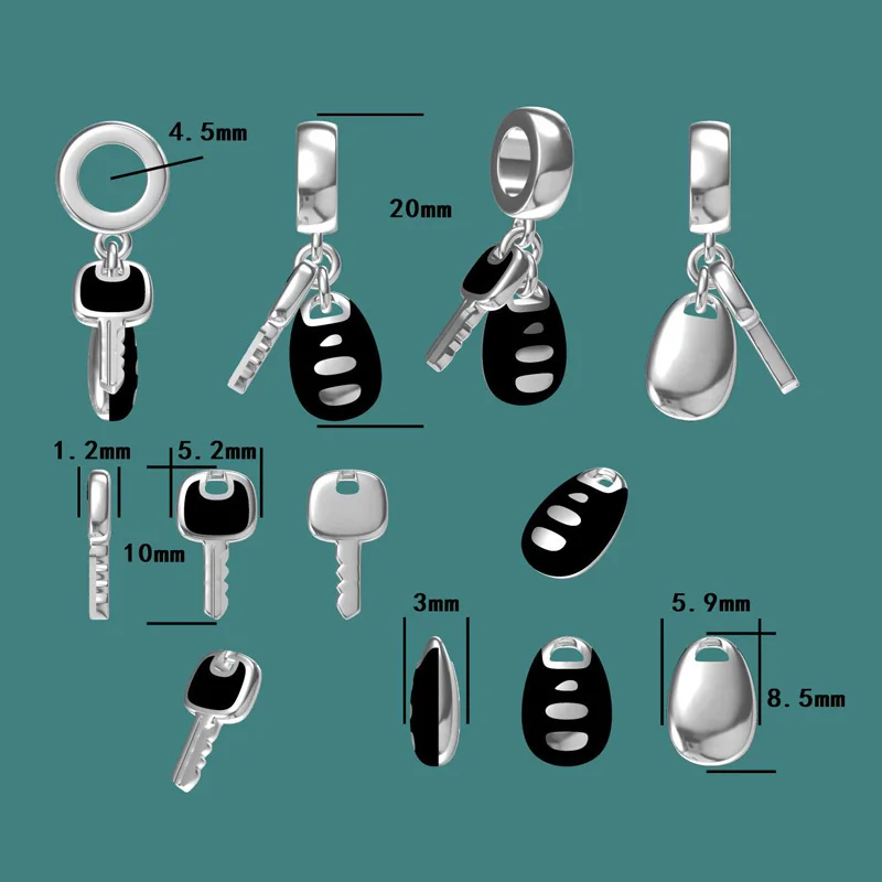 New diy design car keys with color enamel charms 925 Silver beads Fit Authentic Pandora Charm bracelet fashion jewelry making