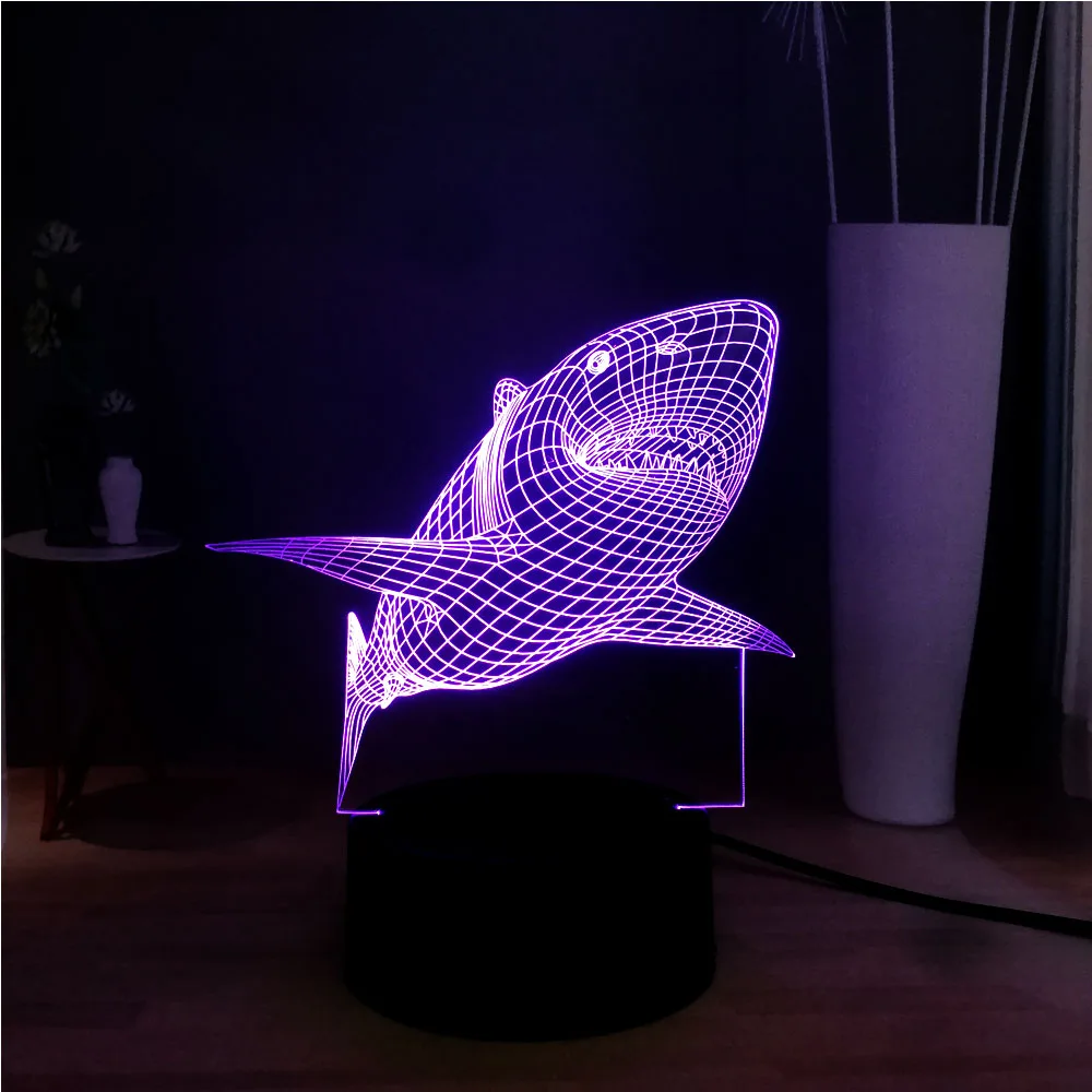 Иллюзия 3D RGB с принтом акулы челюсти светодиодный 7 цветов изменения акриловые