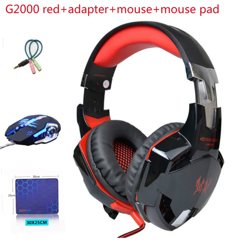3 шт/комбо Kotion EACH G2000 игровая гарнитура Стерео Игровые наушники+ Imice 2400 точек/дюйм мышь+ коврик для мыши для ПК компьютера геймера ноутбука - Цвет: G2000 red full set
