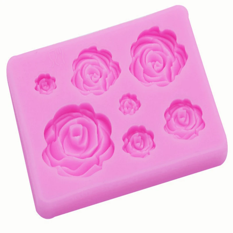 Большая средняя и маленькая 7 даже 3D помадка в Форме Розы силиконовая форма DIY