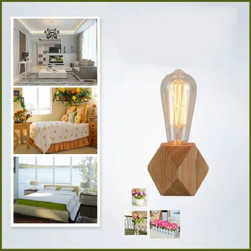 E27 Modern Industrial Diamond Wooden Base Table Bedside Desk Lamp Light FixtureAdjustable light wood bedroom study desk | Лампы и