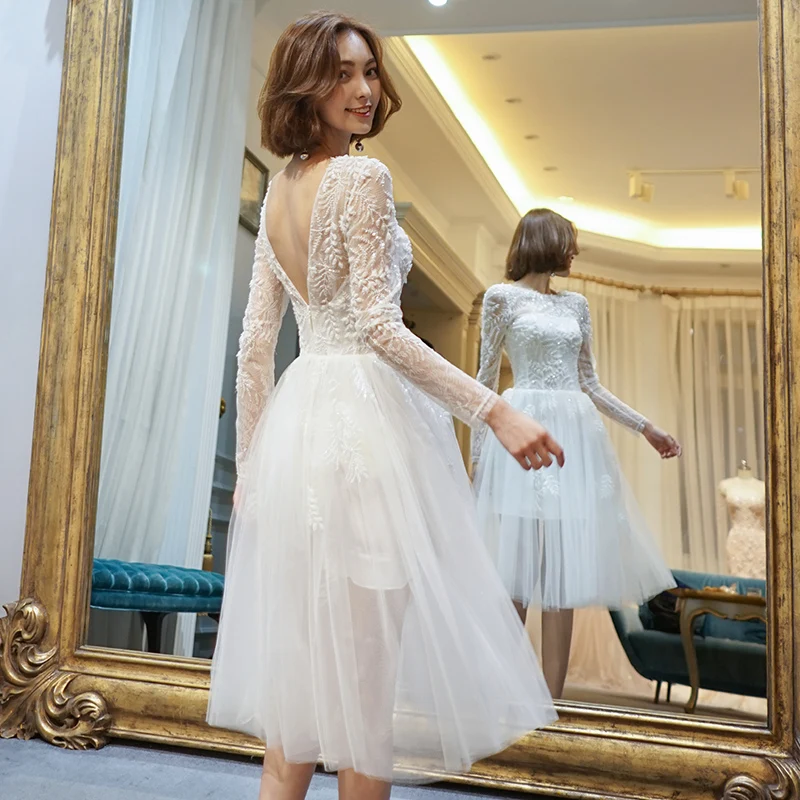 Женское Короткое свадебное платье MOON MODA кружевное пляжное трапеция до колен с