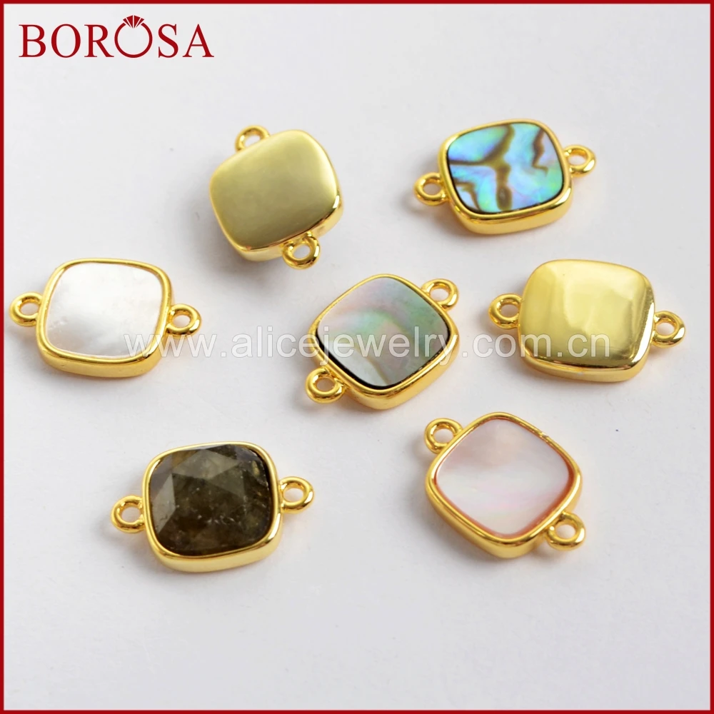 BOROSA 10PCS 11x11mm Square Multi-kind Faceted Druzy Stones Connectors Natural Shell Double Charms Jewelry for Bracelet WX987 | Украшения и