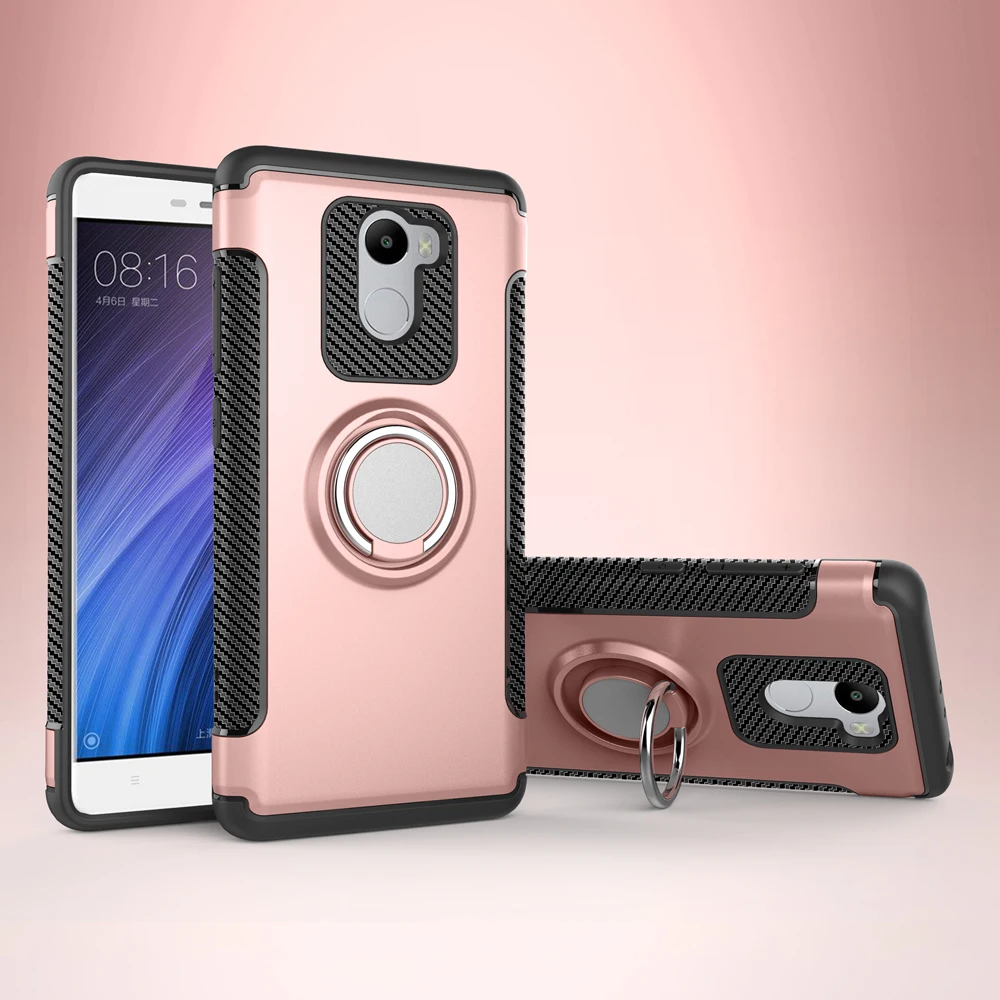 Для Xiaomi Redmi 4 палец кольцо для пробирок чехол xaomi xiomi красный mi Redmi 4 противоударный полный Чехол красный mi 4 Автомобильный держатель Подставка задняя оболочка