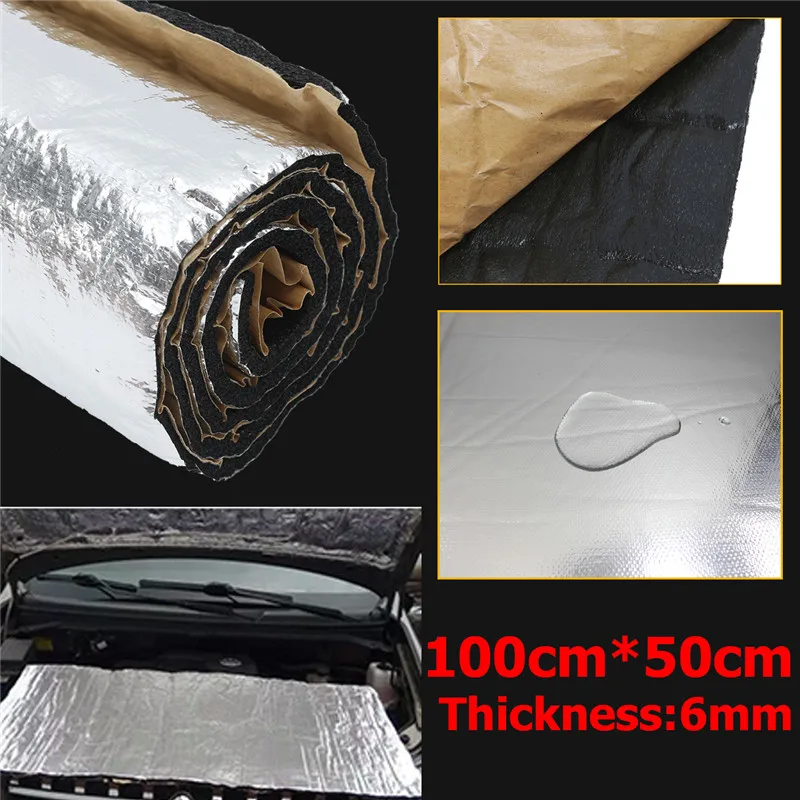 50x100cm Car Audio Sound Deadener Vibration Control Proof Aluminum Foil Cotton Heat Insulation Mat DoorTrunk Hood Self Adhesive