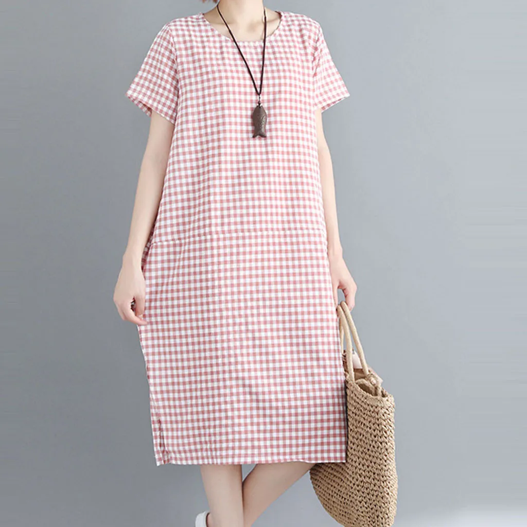 Женское летнее длинное платье большого размера женское клетчатое мешковатое с