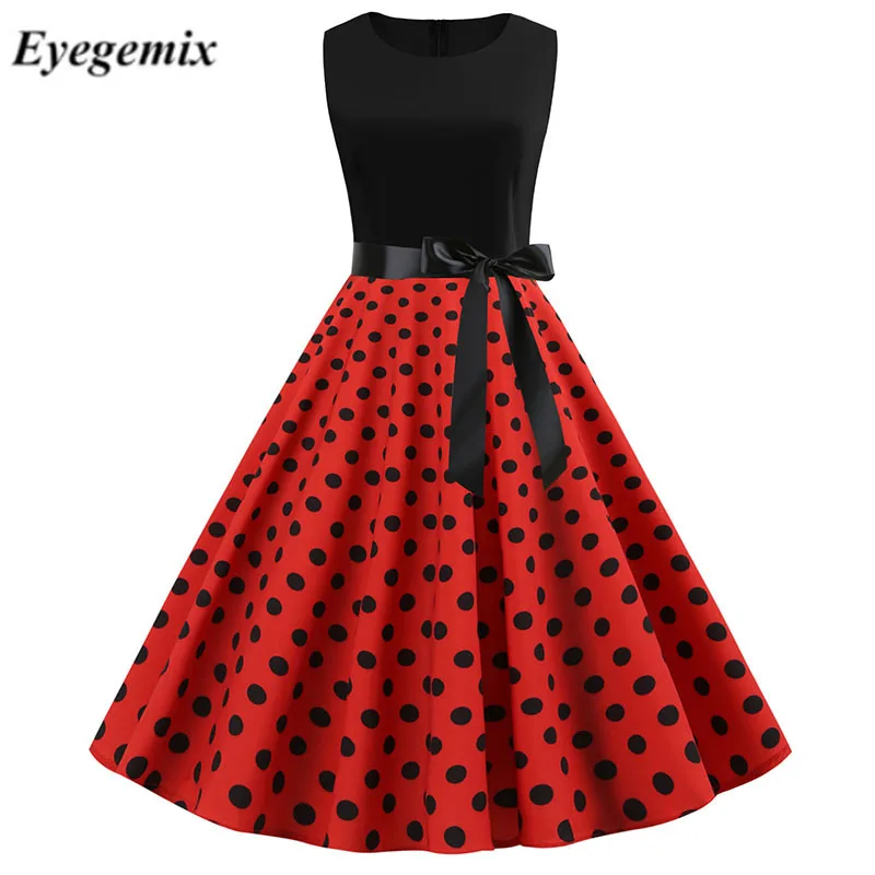 Красный горошек вечерние платье Для женщин 2019 лето черного цвета в стиле пин-ап