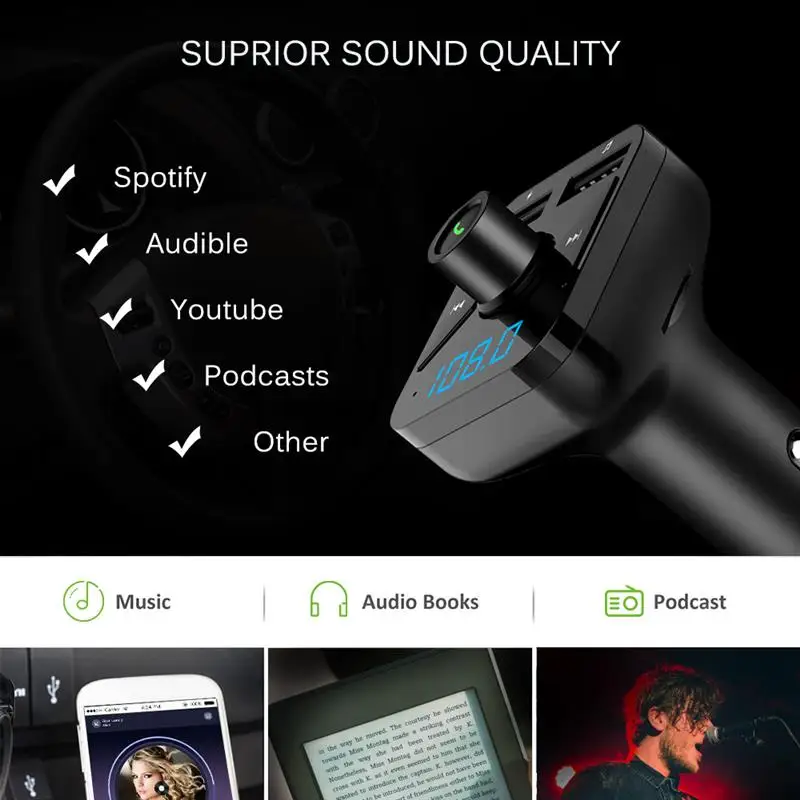 Bluetooth FM передатчик с 3.4A двойной USB зарядное устройство автомобильный MP3 Поддержка