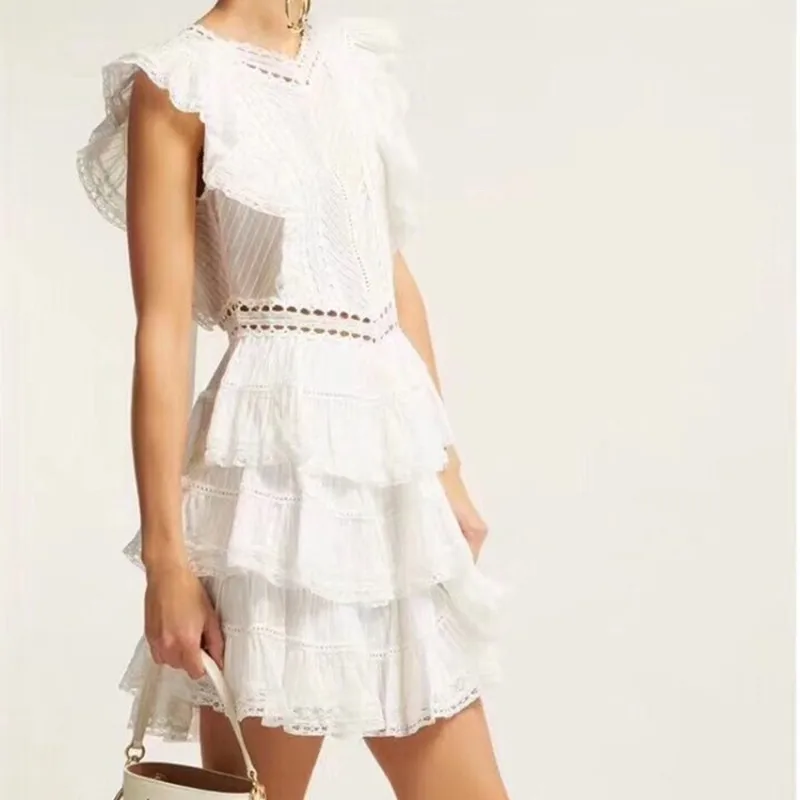 BLLOCUE 2019 High-end Luxury Runway Self Portrait Dresses Women Summer Sexy Backless Hollow Out Lace Sleeveless Ruffles Dress | Женская