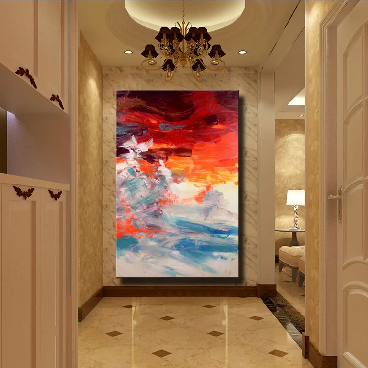 Художественная красно-синяя настенная Картина на холсте Ручная роспись