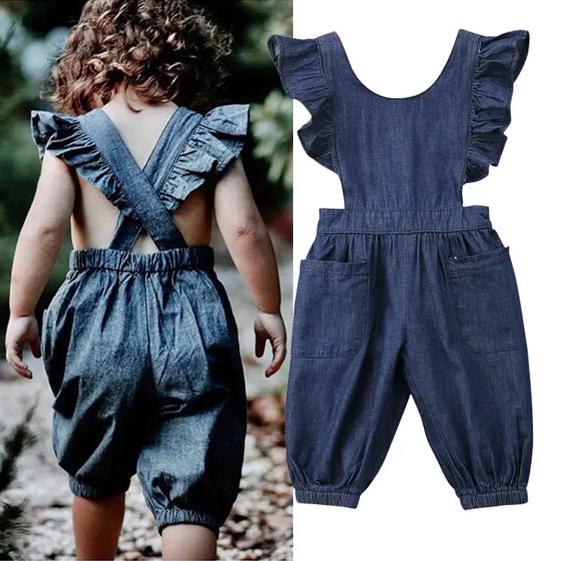 Джинсовый комбинезон для новорожденных девочек летний Летний с открытой спиной |