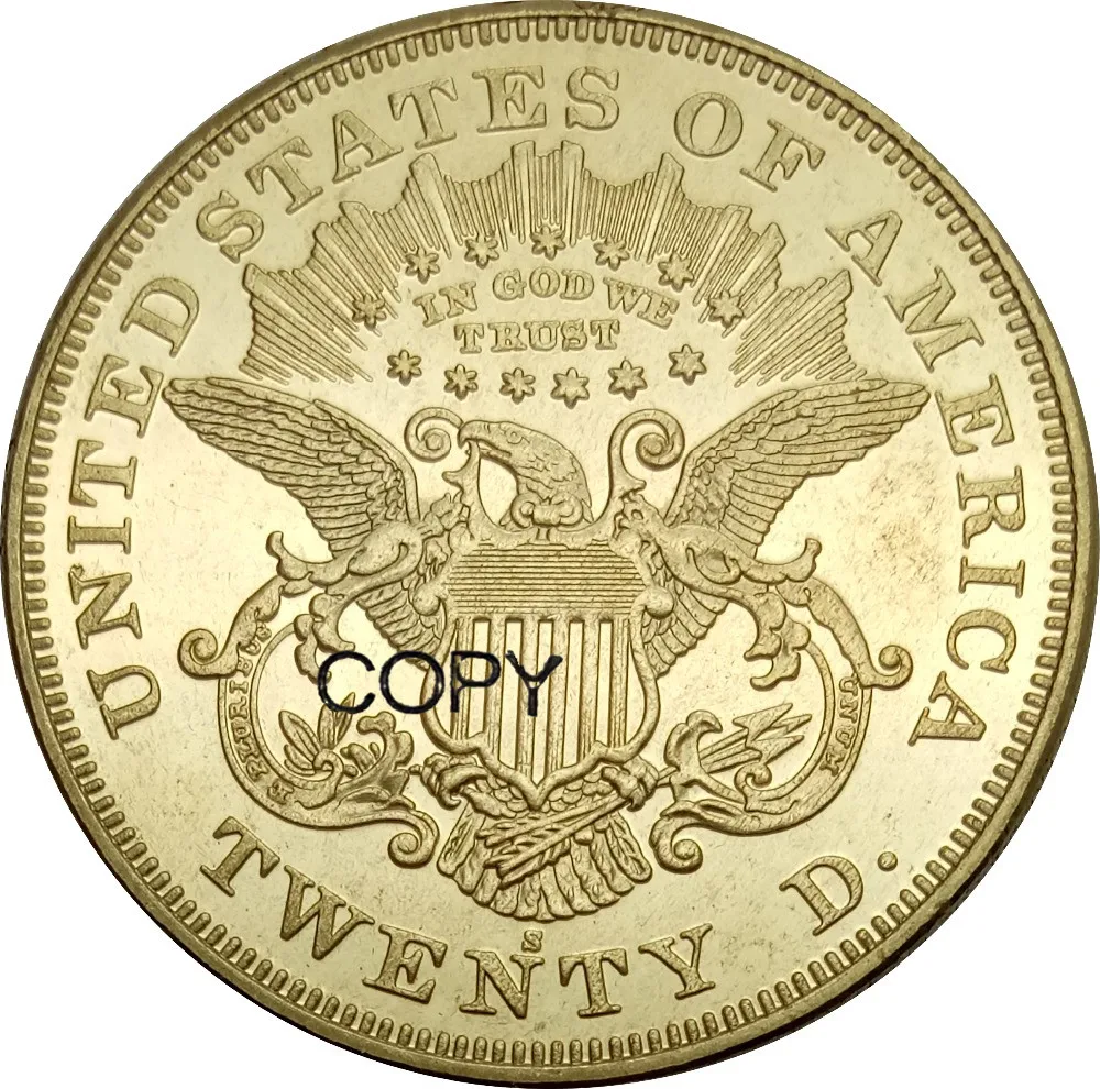 США 20 долларов Liberty Head Double Eagle с девизом Двадцать 1875 CC S латунная металлическая