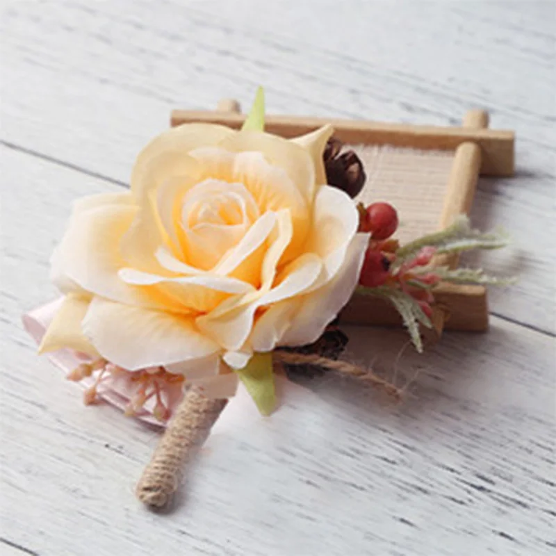 Цвет шампанского розовый свадебные цветы роза жених запястье цветок корсаж пион