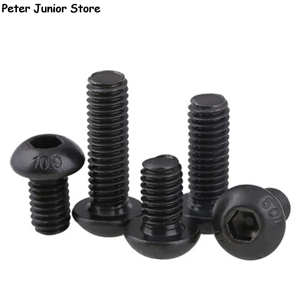 50Pcs M5 *8/10/12mm/16mm/20mm Hex Socket Round Head Cap Black Screw Alloy Steel Screws Furniture Fastener Bolt GMN | Обустройство