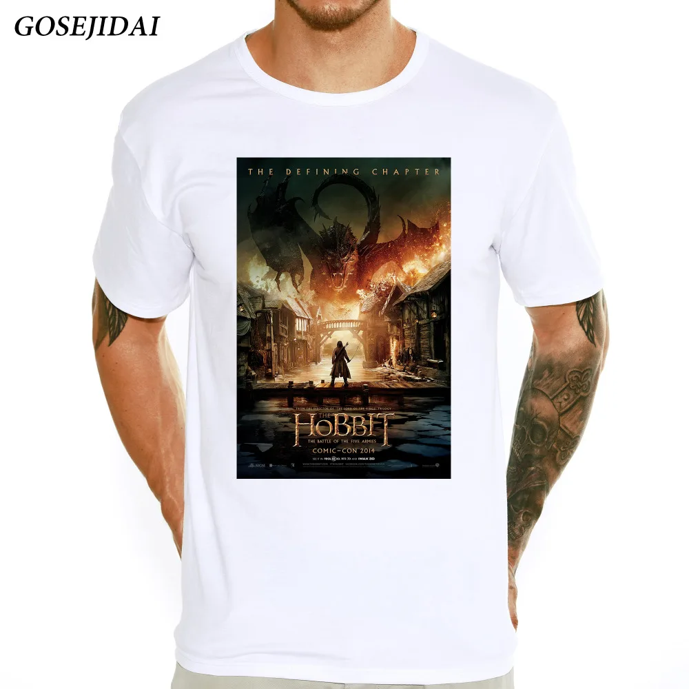 Модель 2017 года эластичная Мужская футболка с принтом фильм Хоббит Летняя