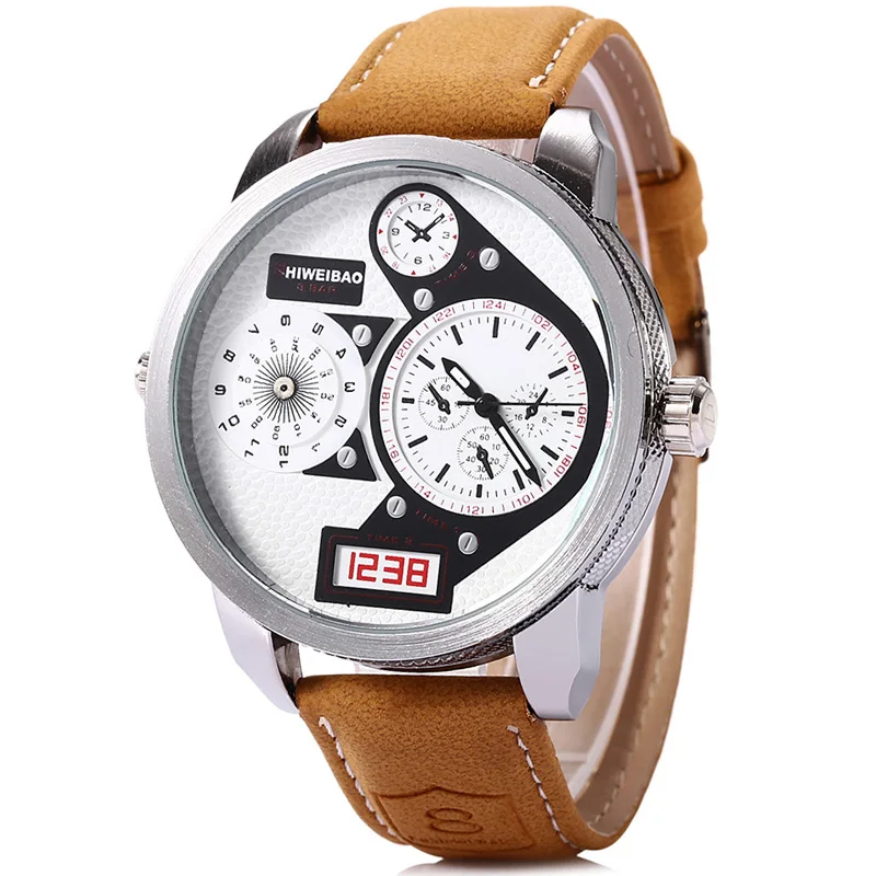 Мужские кварцевые часы Shiweibao спортивные армейские с двумя часовыми