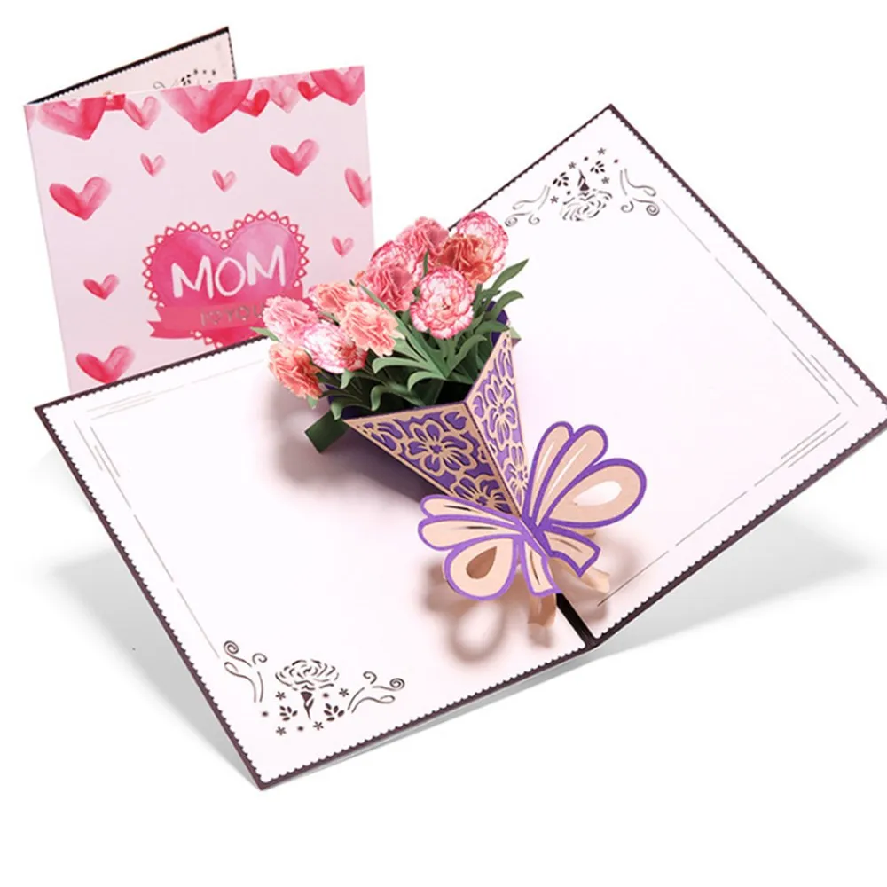 1 шт. открытки на день матери подарки открытка I Love Mom букет цветов гвоздики