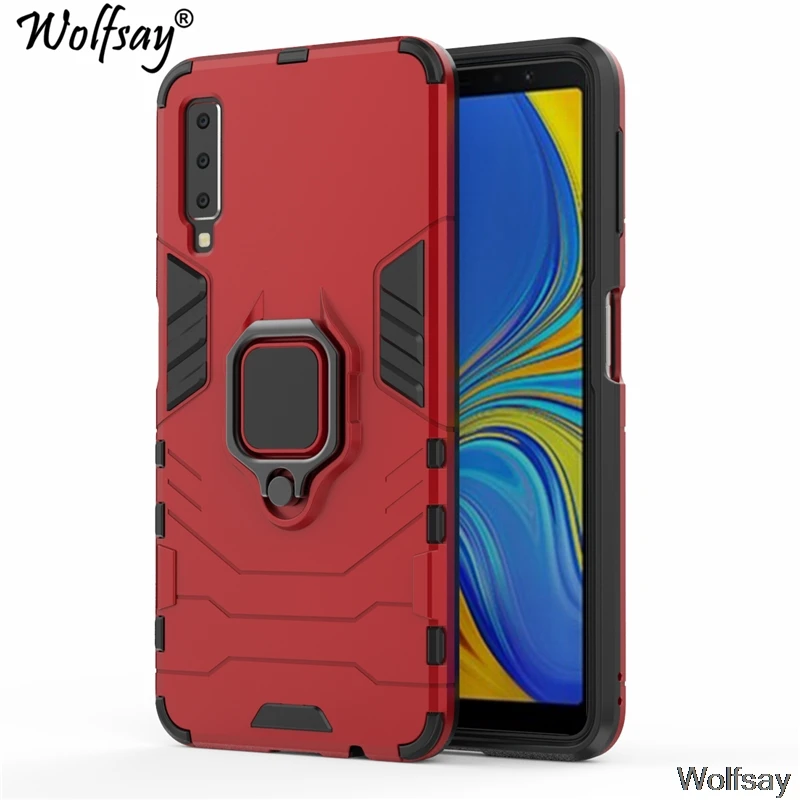 

Wolfsay для Samsung Galaxy A7 2018 чехол, A7 A750 автомобильный держатель бронированные Чехлы Жесткий ПК и мягкий силиконовый чехол для Samsung Galaxy A7 2018